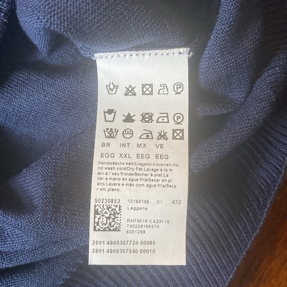 BOSS Hugo Boss 100% Virgin Wool V-Neck Sweater Size XXL Slim Fit Denim Blue - Picture 3 of 9